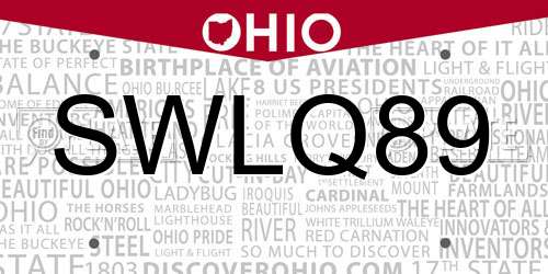 SWLQ89 Ohio License Plate