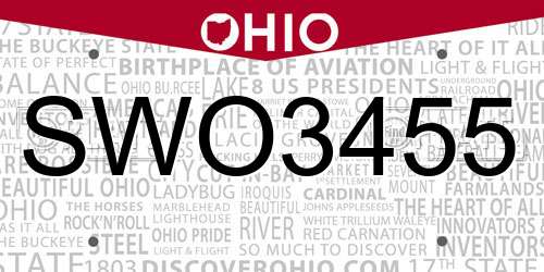 SWO3455 Ohio License Plate