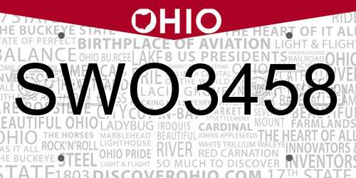 SWO3458 Ohio License Plate
