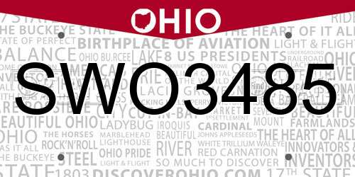 SWO3485 Ohio License Plate