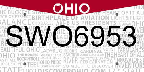 SWO6953 Ohio License Plate