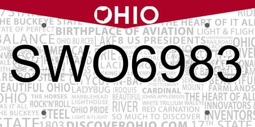 SWO6983 Ohio License Plate