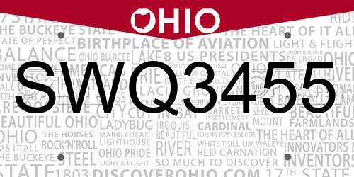 SWQ3455 Ohio License Plate