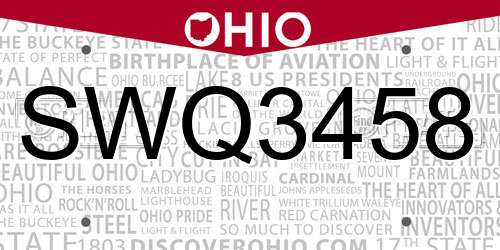 SWQ3458 Ohio License Plate