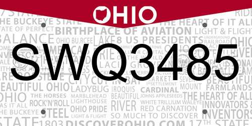 SWQ3485 Ohio License Plate