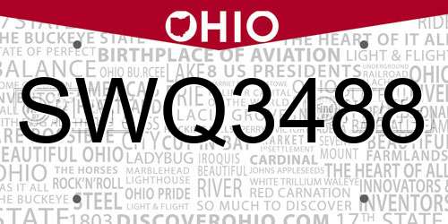 SWQ3488 Ohio License Plate