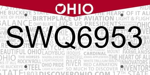SWQ6953 Ohio License Plate