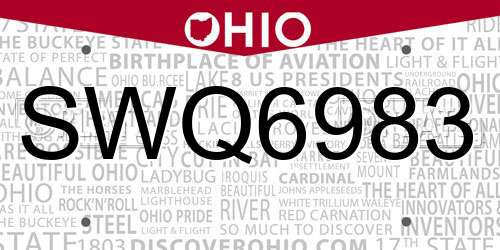 SWQ6983 Ohio License Plate