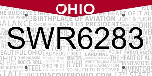 SWR6283 Ohio License Plate