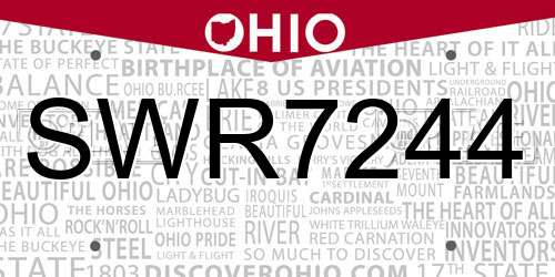 SWR7244 Ohio License Plate
