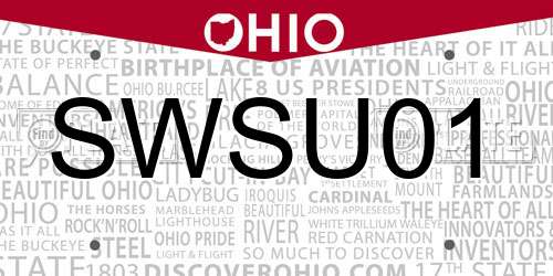 SWSU01 Ohio License Plate