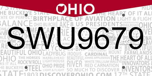 SWU9679 Ohio License Plate