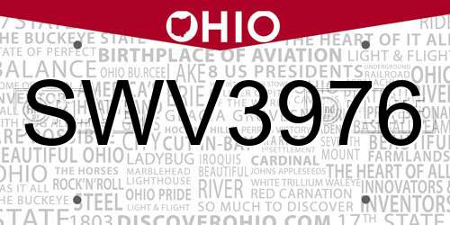 SWV3976 Ohio License Plate