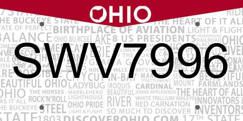 SWV7996 Ohio License Plate