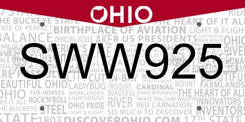 SWW925 Ohio License Plate