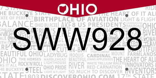 SWW928 Ohio License Plate