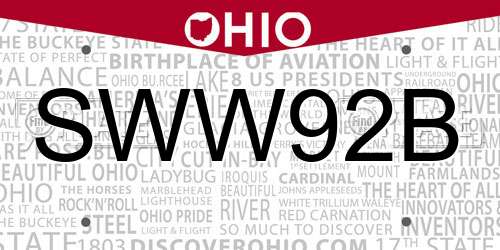 SWW92B Ohio License Plate