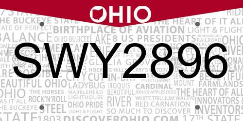 SWY2896 Ohio License Plate