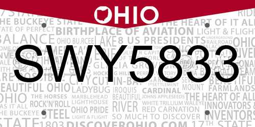 SWY5833 Ohio License Plate