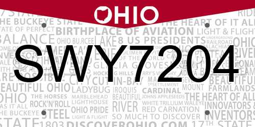 SWY7204 Ohio License Plate