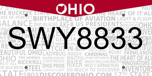 SWY8833 Ohio License Plate
