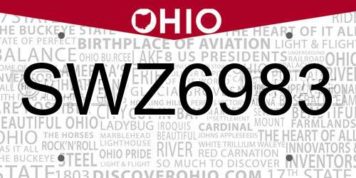 SWZ6983 Ohio License Plate