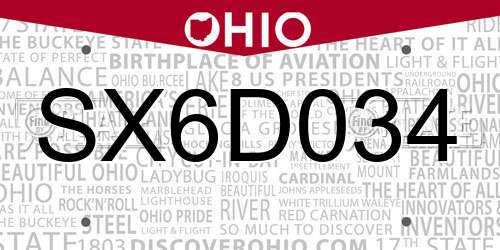 SX6D034 Ohio License Plate