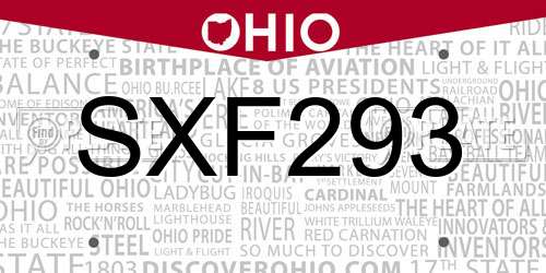 SXF293 Ohio License Plate