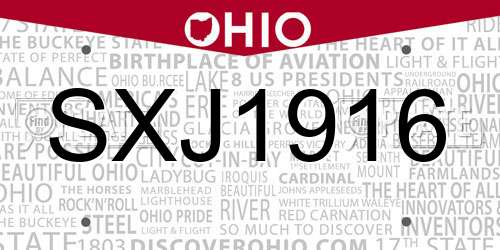 SXJ1916 Ohio License Plate