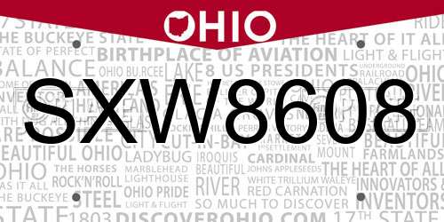 SXW8608 Ohio License Plate