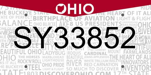 SY33852 Ohio License Plate