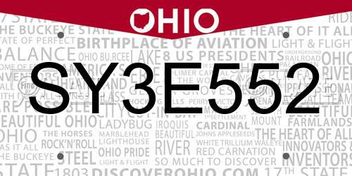 SY3E552 Ohio License Plate