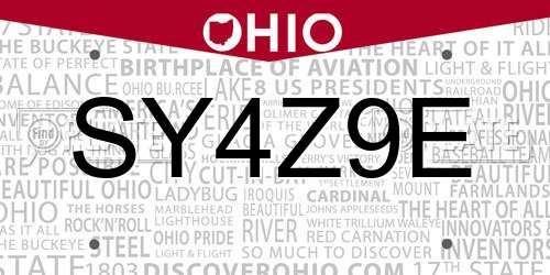 SY4Z9E Ohio License Plate