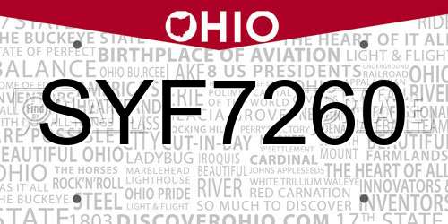 SYF7260 Ohio License Plate