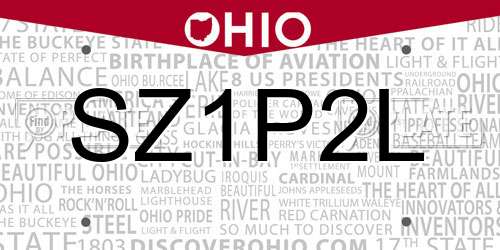 SZ1P2L Ohio License Plate