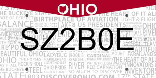 SZ2B0E Ohio License Plate