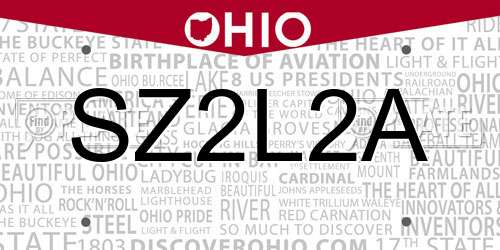 SZ2L2A Ohio License Plate