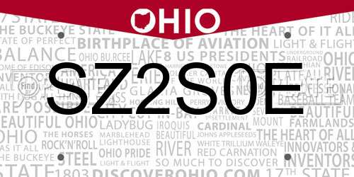 SZ2S0E Ohio License Plate