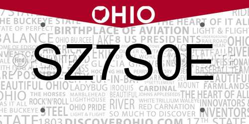 SZ7S0E Ohio License Plate