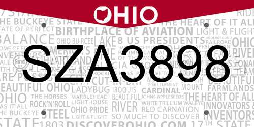 SZA3898 Ohio License Plate