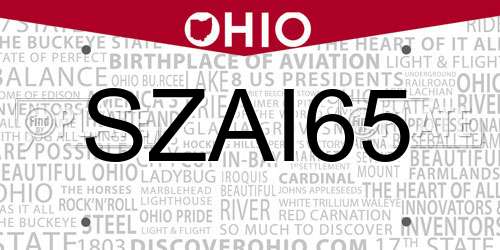 SZAI65 Ohio License Plate