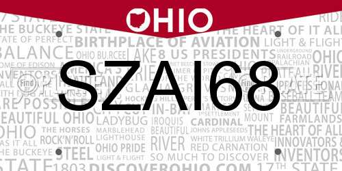 SZAI68 Ohio License Plate