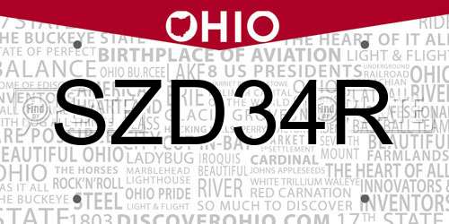 SZD34R Ohio License Plate