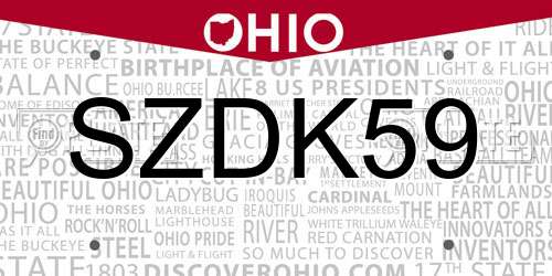 SZDK59 Ohio License Plate