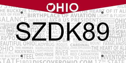 SZDK89 Ohio License Plate