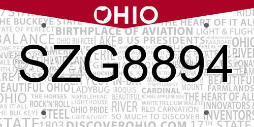 SZG8894 Ohio License Plate
