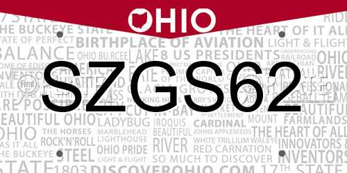 SZGS62 Ohio License Plate