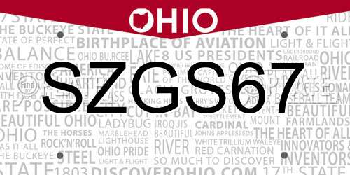 SZGS67 Ohio License Plate