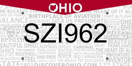 SZI962 Ohio License Plate