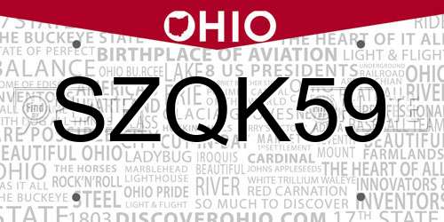 SZQK59 Ohio License Plate
